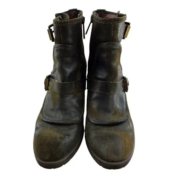 Donald J Pliner Delta Ankle Boots Womens 7 Distressed Olive Green Camo Moto Boho